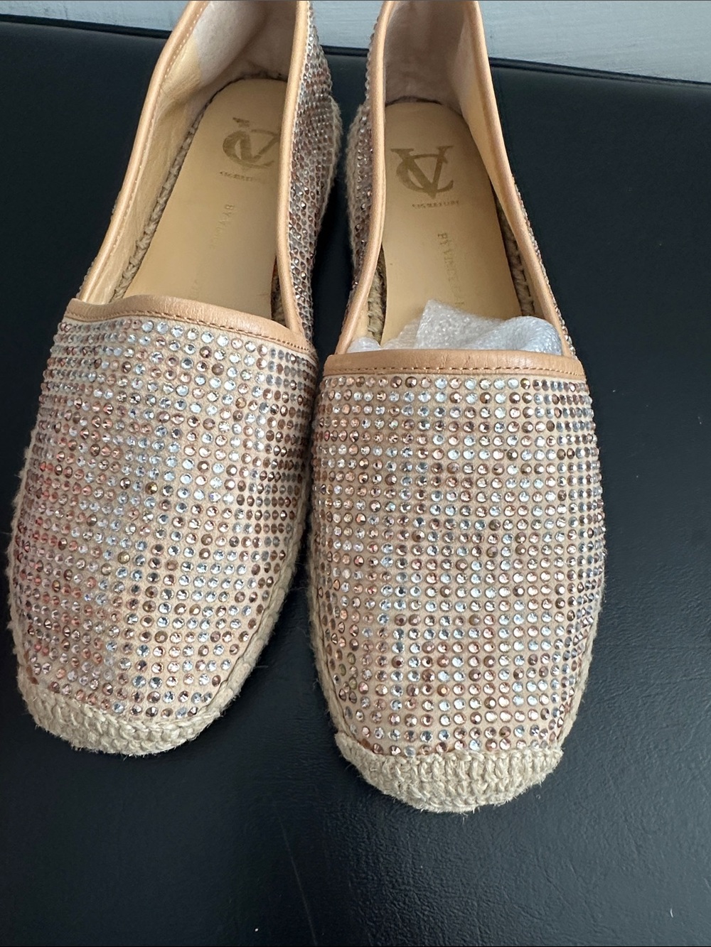 Espadrille Flats in Blush with Crystal Embellishment